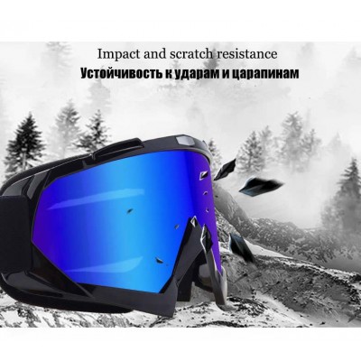 Очки лыжные |8157| Синяя оправа с зеркальными линзами | Горнолыжная маска SKI Фото 5 